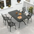 thumbnail image 5 of Hzzkey 5-Piece Black Cast Aluminum Outdoor Dining Set, Rectangular Table, Beige Cushions, Umbrella Hole for Patio/Garden, 5 of 10