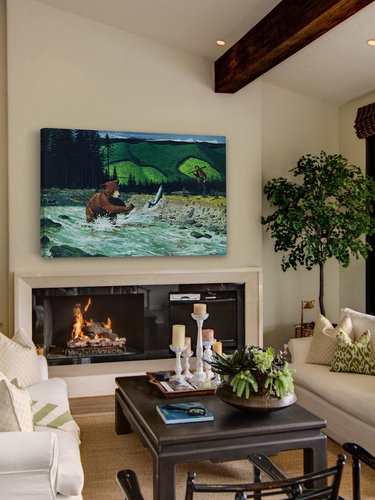 "Catching Salmon" Painting Print on Wrapped Canvas