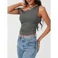 thumbnail image 6 of Rdhnmea Women's Tight Fitted Slash Neck One Shoulder Sleeveless Crop Tops, 6 of 9