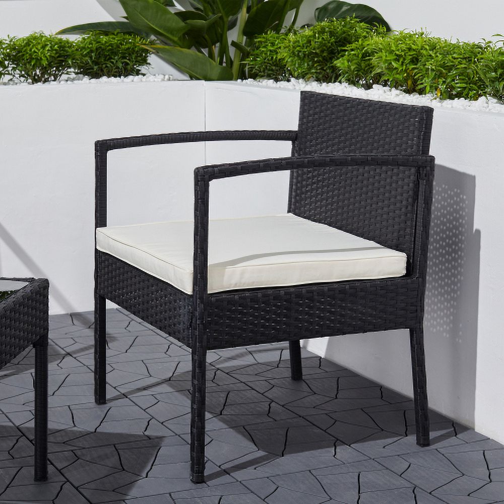 Patio Furniture 3 Piece Outdoor Bistro Table Set Wicker Chair for Backyard Porch Lawn Garden Balcony with Cushions and Glass Coffee Table All-Weather Patio Chairs, Outdoor Wicker Coffee Lounger Set - image 2 of 6