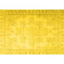 Ahgly Company Machine Washable Indoor Rectangle Persian Yellow Traditional Area Rugs, 5' x 7'