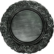 Simply Elegant Antique Look Plastic Charger Plate | Service Plate for Parties, Dinner, Weddings, Quinceaneras and Events | 13 inch Diameter | Black- Gloss Finish | Set of 12