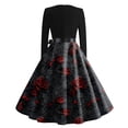 thumbnail image 3 of WTOBBY Women's Fashionable Retro Long-Sleeved Square-Neck Halloween Printed Evening Dress - Elegant and Glamorous Gown for Formal Events,Wine 2XL, 3 of 4
