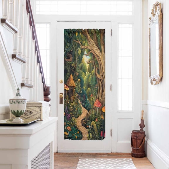 Forest Door Curtains for Door Window, French Sidelight Front Back Door Curtains With Tieback, Vintage Cottage Mushroom Tree Floral Green Kitchen Rod Pocket Drapes Panel, 25"x72"