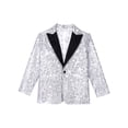 thumbnail image 3 of inlzdz Boys Sequins Slim Fit Formal Tuxedo Blazer Wedding Party Prom Homecoming Dressy Coat Jacket Silver 6, 3 of 7