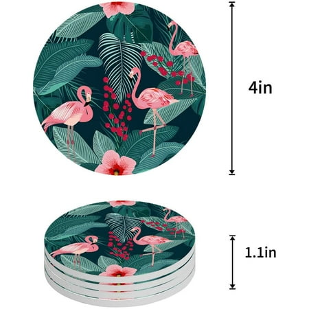 

ZHANZZK Tropical Palm Leaves Flamingo Set of 4 Round Coaster for Drinks Absorbent Ceramic Stone Coasters Cup Mat with Cork Base for Home Kitchen Room Coffee Table Bar Decor