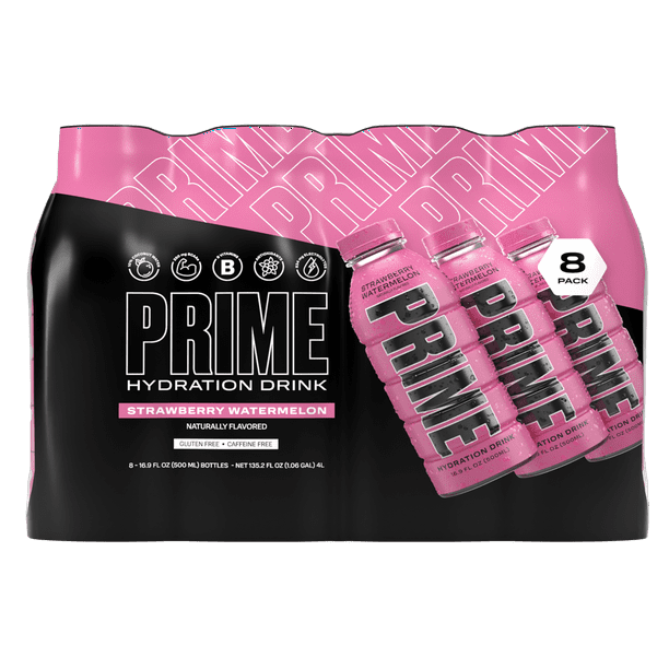 Prime Hydration Drink, Strawberry Watermelon, 16.9 fl oz, 8 Pack Bottle