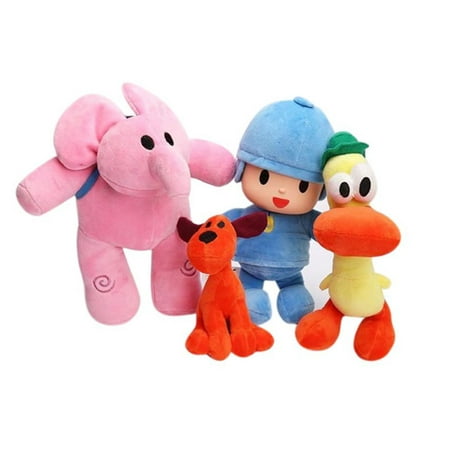 4 Set Pocoyo Plush - Pocoyo Blue, Elly Pink Elephant, Loula Orange Dog, Pato Yellow Duck Stuffed Animal Doll Toy Plushie