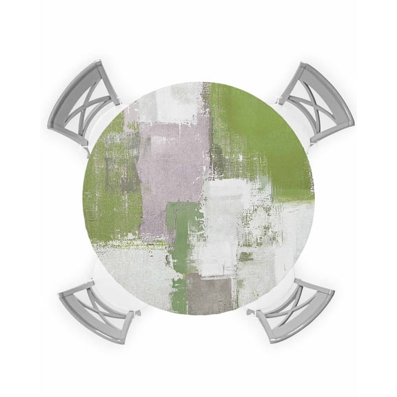 nqOlkjepod Sage Green Round Tablecloth, Fitted Table Cover with Elastic for 45"-54" Round Tables, Modern Geometric Grey Oil Painting Abstract Table Cloth Outdoor Dinning Party Waterproof Tablecloths