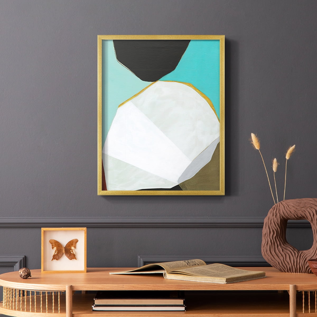 Graphica II Framed Print in Gold Solid Wood Framed Print No Nail Hanging