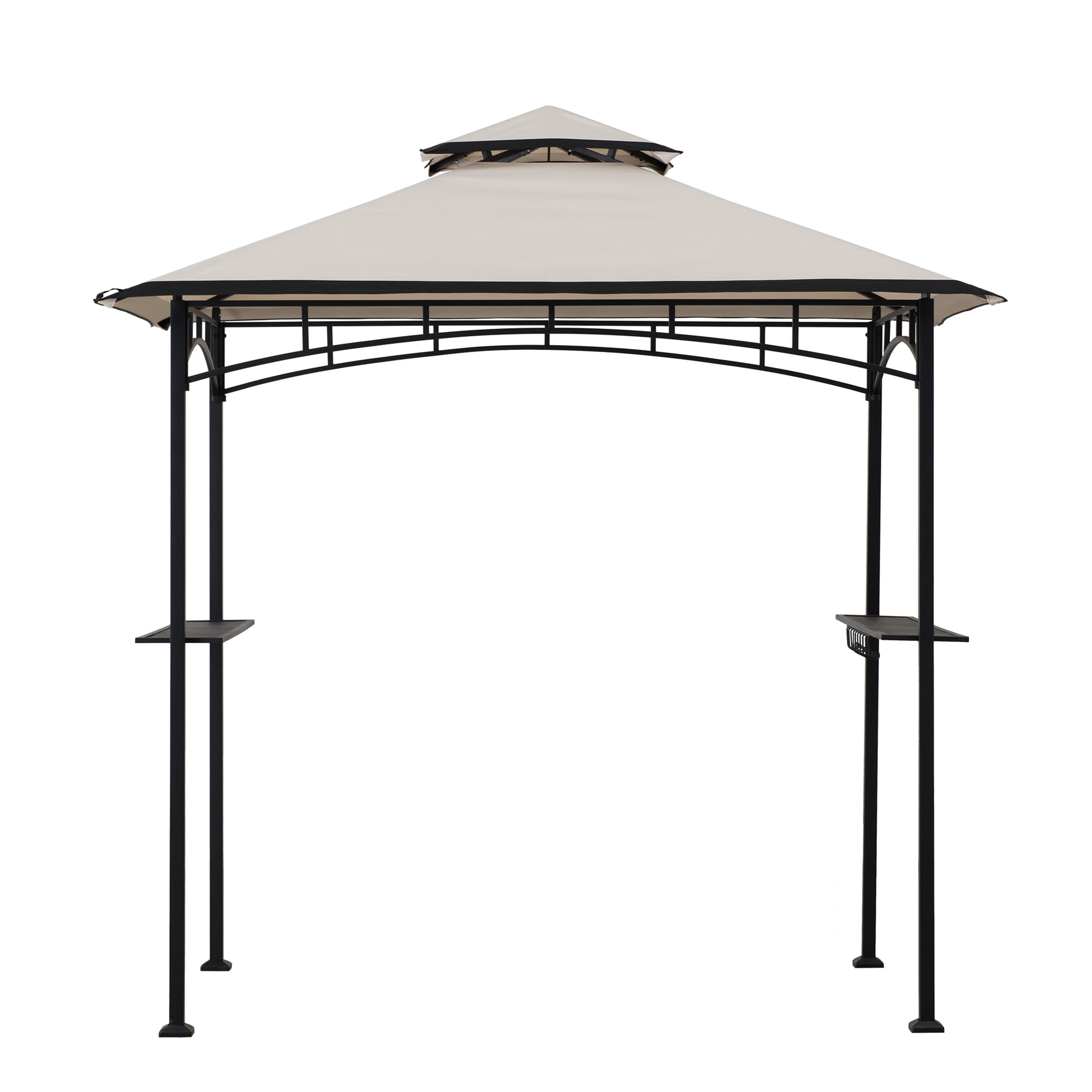 Sunjoy Orville 8 ft. x 5 ft. Black Steel 2-tier Grill Gazebo with Beige and Black Canopy
