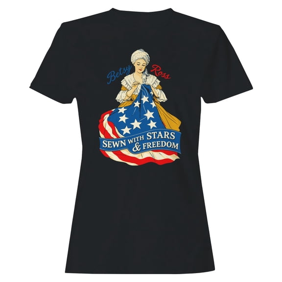 Smartprints Betsy Ross Stars & Freedom Women's T-Shirt Black, Cotton, S