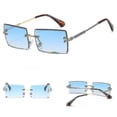 thumbnail image 1 of Gafas (marco dorado, cristal azul degradado) Uv400, gafas de sol sin montura con corte rectangular, lentes tintados, moda, regalo de Navidad #216, 1 of 1