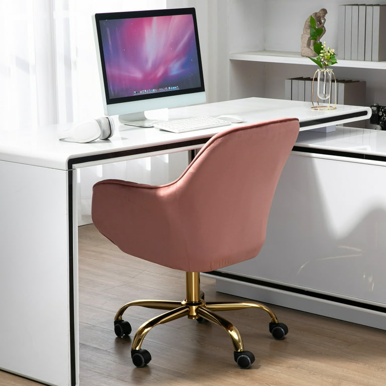Cute White Desk Chair for Teen Girl Kids, Home Office Computer Desk Chair  with Arms, Comfy Velvet Fabric Task Chair Vanity Chair for Makeup Room