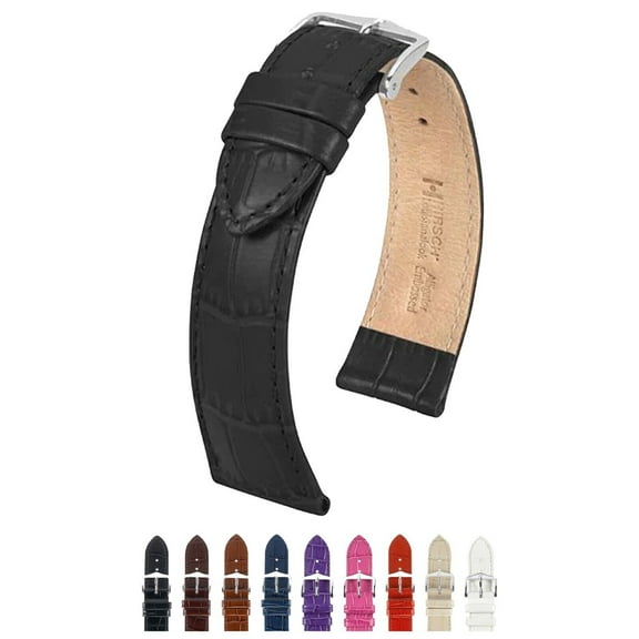 HIRSCH Louisianalook Leather Watch Strap with Stainless Steel buckle - Black Band, Gold-Colored Buckle - 14mm (M)