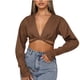 thumbnail image 1 of Camisas Para Mujer Nuevo Color Sólido Cuello en V Correas Recortadas Ombligo Corto Casual Cremallera Trasera Cárdigan Moda Camisa de Manga Larga Odeerbi ODB129879, 1 of 4