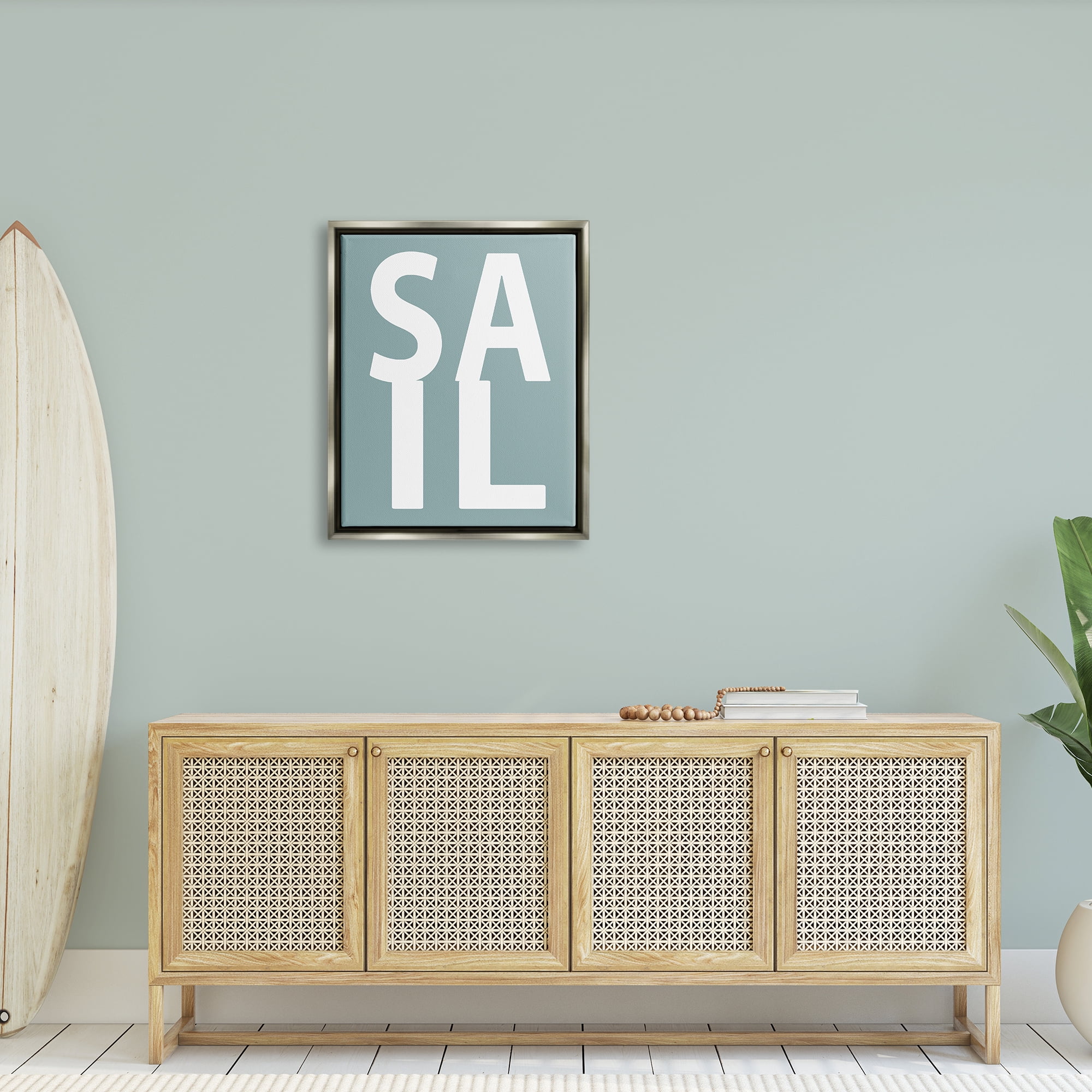 Stupell Sail Summer Boating Turquoise Landscape Painting Gray Floater Framed Art Print Wall Art