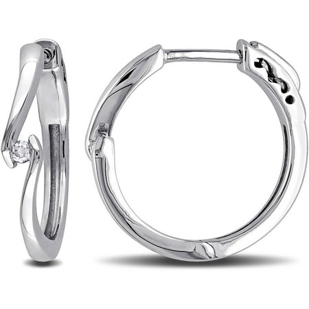 Miabella Diamond-Accent 10kt White Gold Clip-Back Hoop Earrings