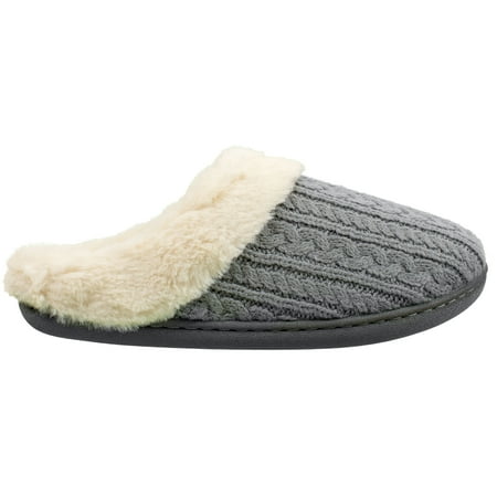 

IZOD Women s Slippers Casual Fuzzy Warm Slip-on Scuff Clog Grey White Women s Size 11-12