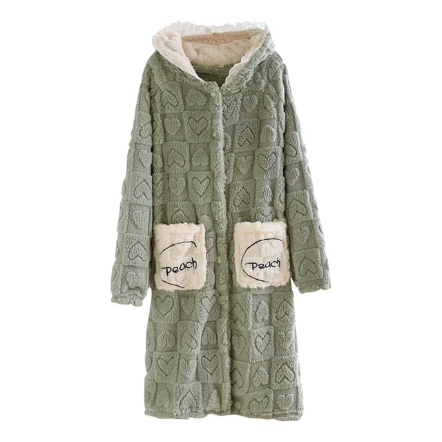 WRKEKC Robes for Women Fall Winter Plaid V-Neck Long Sleeve Button Down Pocketed Bathrobe Womens Loungewear Home Robe