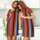 thumbnail image 4 of Balery Mexican Serape Blanket Stripes Camisón de manga corta con cuello redondo para mujer, cómodo y elegante., 4 of 6