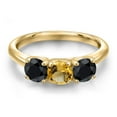 thumbnail image 3 of Gem Stone King 10K Yellow Gold Yellow Citrine and Black Sapphire Engagement Ring for Women | 1.83 Cttw | Round 5MM | Gemstone November Birthstone | Size 5, 3 of 6