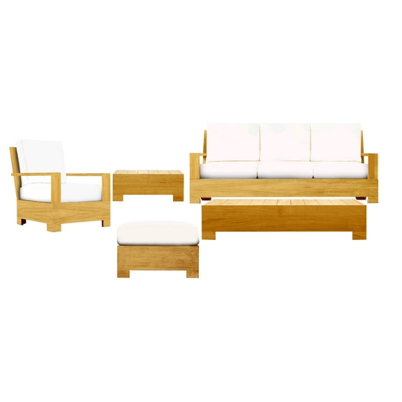 Leveb 5 Pc Sofa Set: Sofa, Lounge Chair, Ottoman, Coffee Table & Side Table With Cushions in Sunbrela Fabric #57003 Canvas White