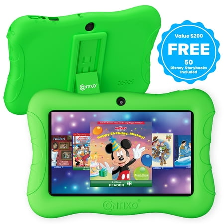 Contixo 7" Kids Tablet, 50 FREE Disney eBooks, 32GB, Educational Android Tablet for kids 3-7, Parental Controls, Dual Camera, WiFi - Green