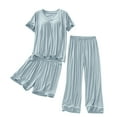 thumbnail image 4 of ZhangNan Petite Pajama Set Petite Length Top Wide Leg Pants Soft Stretchy Lightweight Polyester Spandex Fabric 3PC, One Size, Size M-XL, 4 of 5