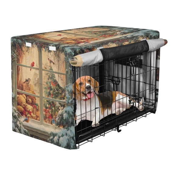 Qxltty Beautiful Christmas Window Crate Cover Durable Oxford Cloth Pet Kennel Sunshade Universal Fit for 35in Wire Cage