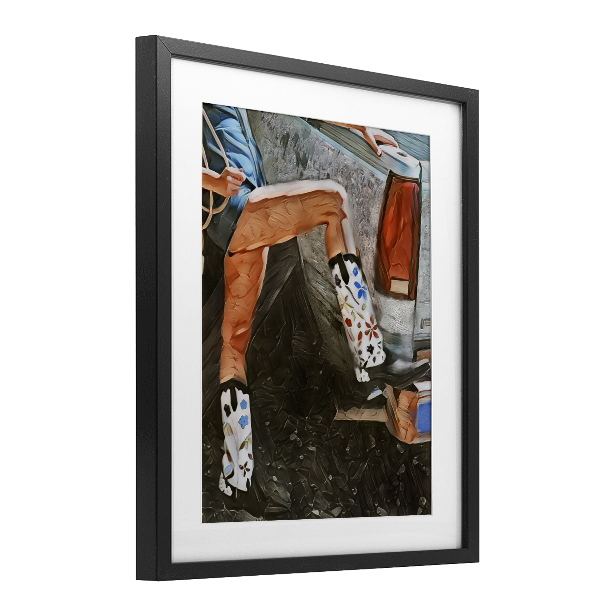 Round Up Cowgirl Boots Black Framed Print Under Glass, design by Jesse Keith