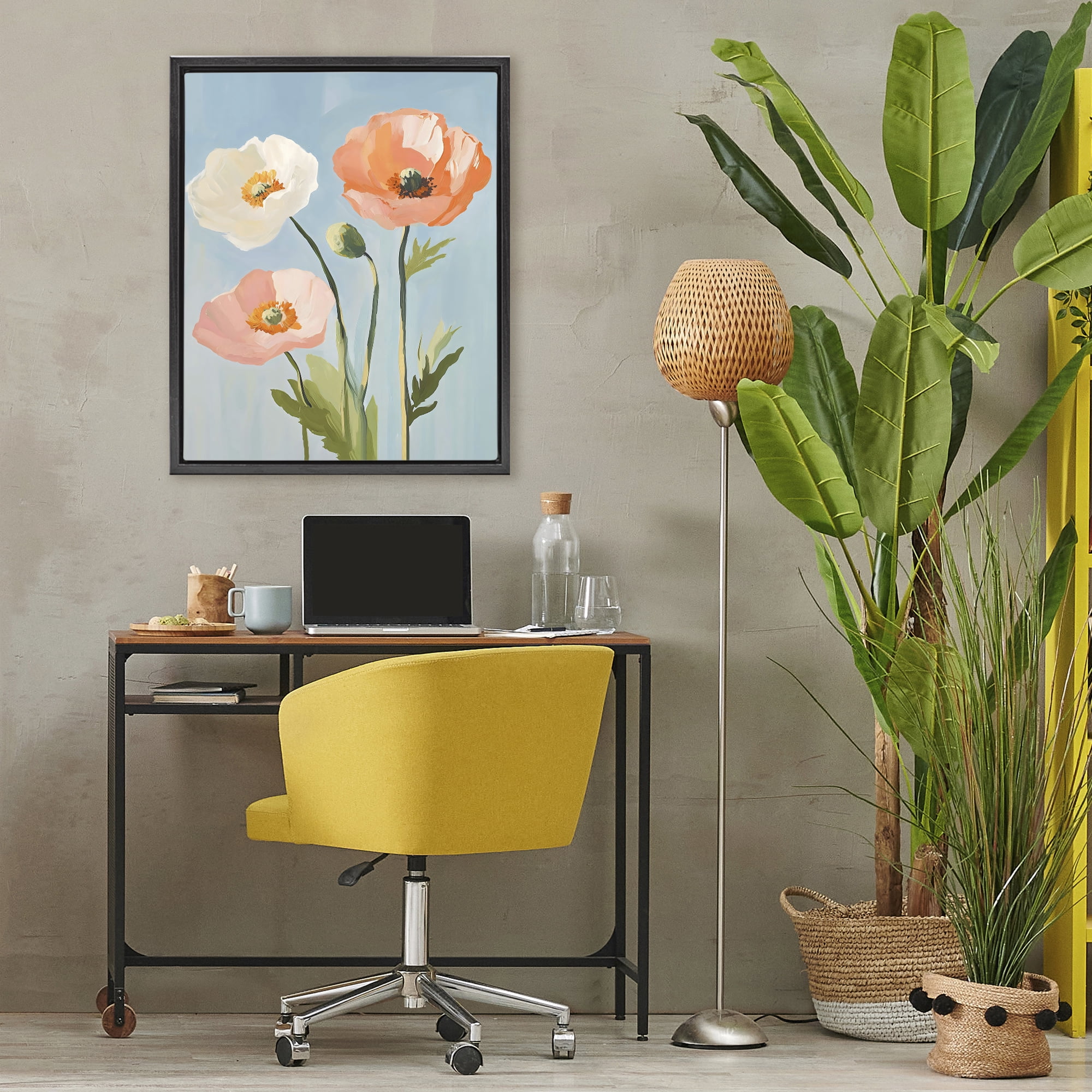 Stupell Industries Pastel Poppy Blooming Trio Black Framed Floater Canvas Wall Art, design by The Prints Vibe