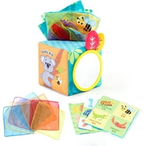 Ludolm Baby Square Tissue Box Toy, Baby Sensory Toys Musical Toys Montessori Toys Crinkle Toys Colorful Soft Scarf Box for 6 9 12 Months Toddlers Infants Newborns Gift(Farm)