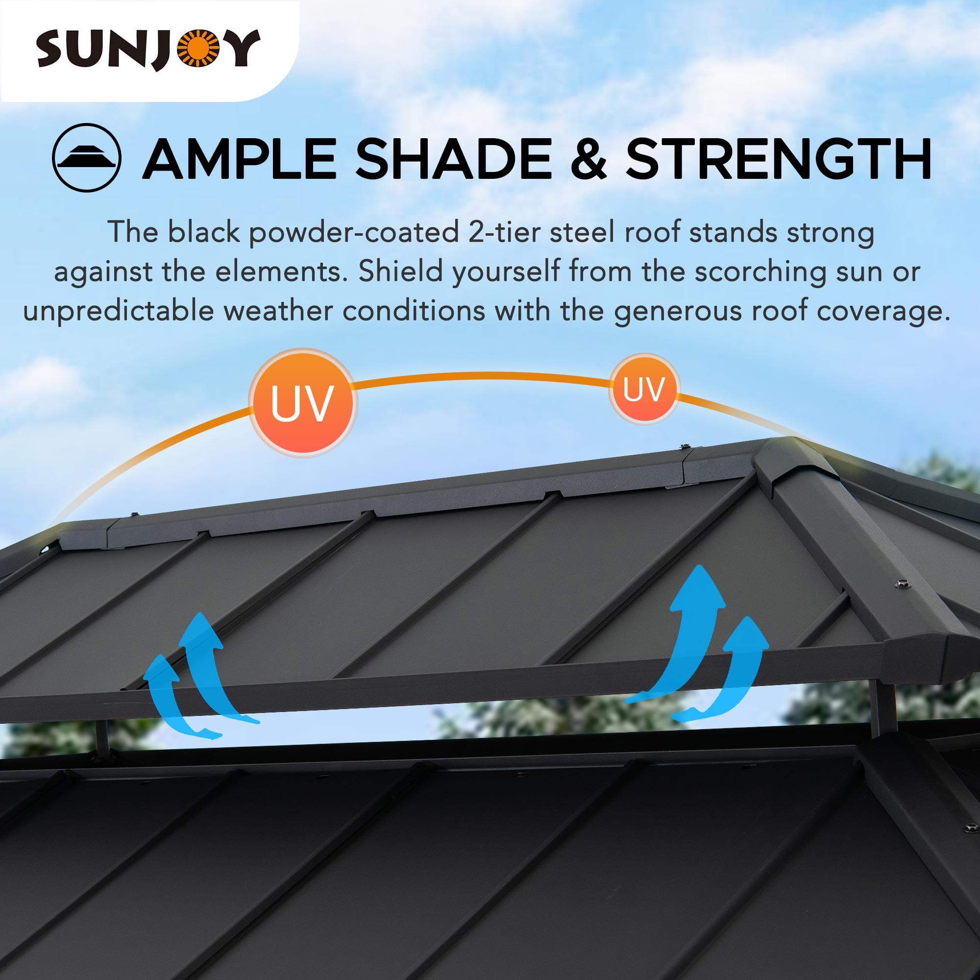 SUNJOY 8ft. x 12 ft. Churchill Cedar Framed Grill Gazebo with exclusive AC Power Port black