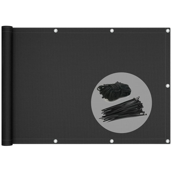 Balcony Privacy Screen 100% Hdpe 230g/m2 Uv Protection Tear And Wind Resistant Privacy Screen With Cable Ties And Cords 500x90cm Black