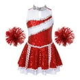 thumbnail image 3 of YONGHS Kids Girls Cheer Leader Uniform Sequin Cheerleading Dance Dress with Pom Poms Red 6, 3 of 7