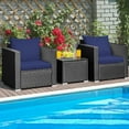 thumbnail image 3 of Gymax 3PCS Rattan Patio Conversation Furniture Set Outdoor w/ Navy Cushions, 3 of 10