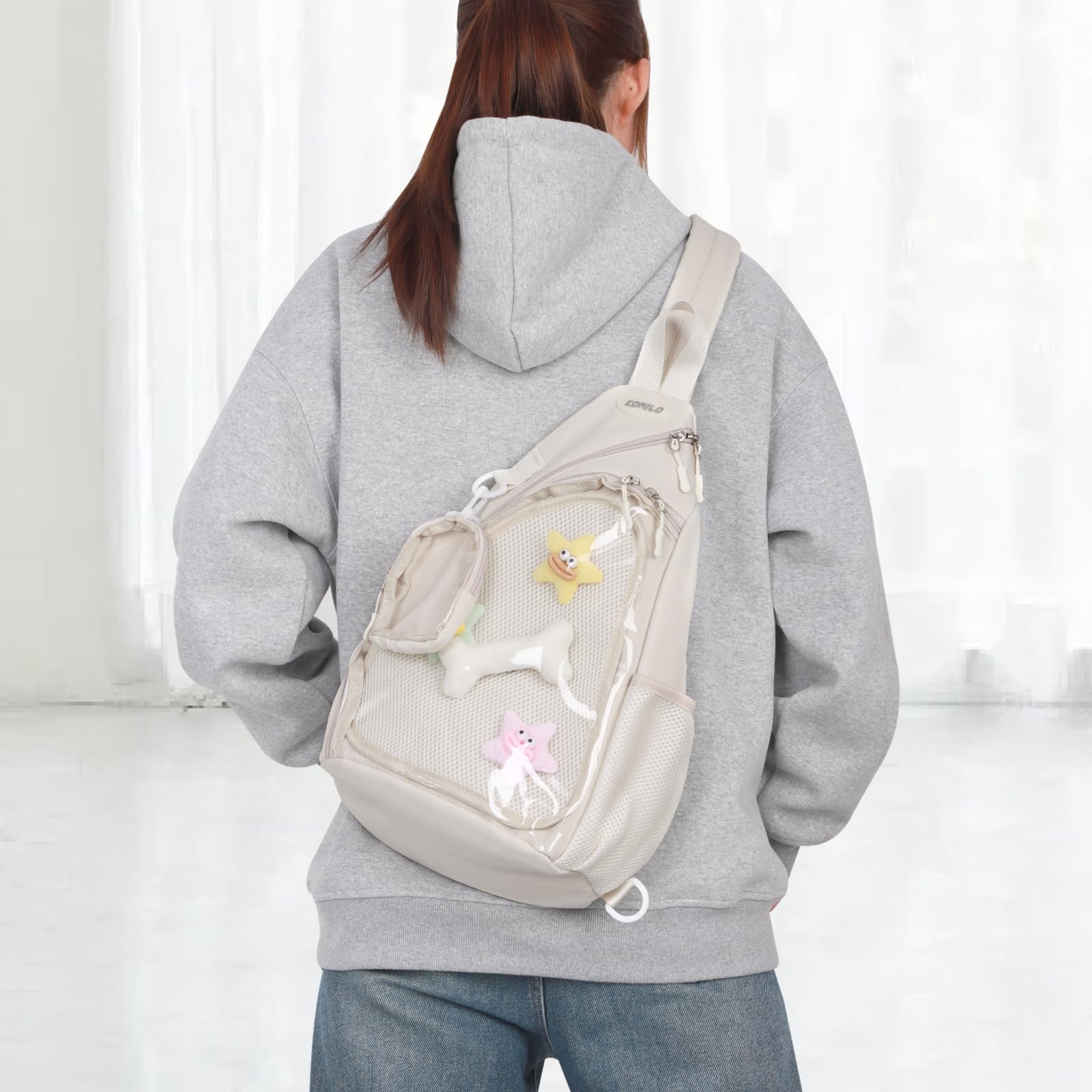 Cute Ita Bag for Men Women Kawaii Pin Display Backpack Fanny Pack Black Crossbody Hiking Day Pack