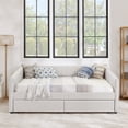 thumbnail image 4 of Queen Size Daybed with Drawers - Beige Linen Upholstery Sofa Bed (86.5"x65") - Vertical Stripe Design, Ideal for Bedroom, Living Room, Office - Comfortable & Stylish, 4 of 18