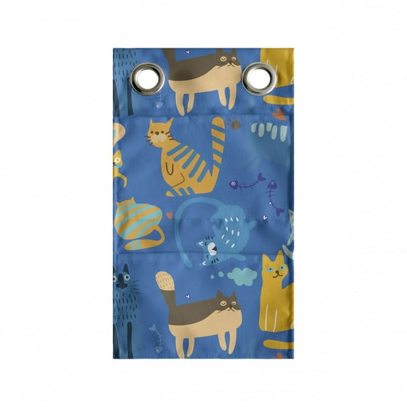 Cat Hanging Pocket Organizer, Whimsical Kitten Speech Bubbles and Random Doodled Elements Repetition, Printed Polyester Storage Bag with Pockets, 9" x 16", Sea Blue and Multicolor