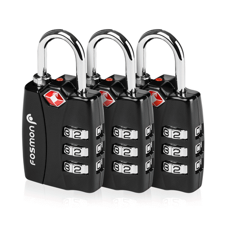 TSA Approved Luggage Locks, Fosmon (3 Pack) Open Alert Indicator 3 Digit Combination Padlock Codes with Alloy Body for Travel Bag, Suit Case, Lockers, Gym, Bike Locks or
