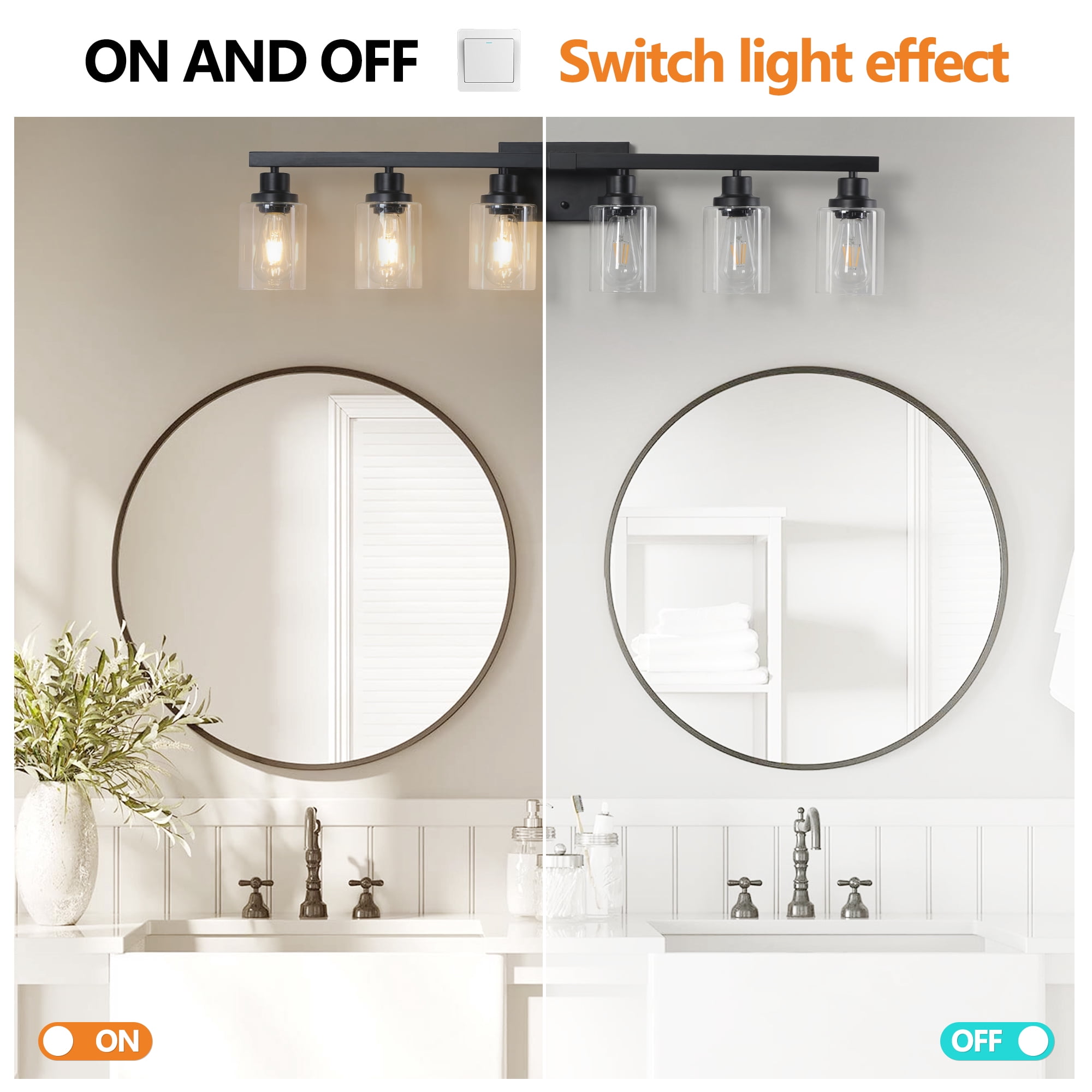 Leumius Modern Black 6-Light Bathroom Vanity Light Fixture, Industrial Wall Sconce with Clear Glass Shades for Mirror, Bathroom, Bedroom and Hallway (No Bulbs)