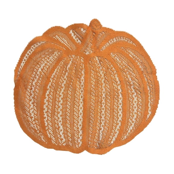 Cheapark 11.8 Inch Pumpkin Shaped Lace Placemats Polyester Knit Doilies, Orange Thanksgiving Table Linens For Home Dining Kitchen, Lace Table Mats For Holiday Tabletop Decoration Fall Decor Gift