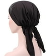 thumbnail image 4 of Pañuelo para la cabeza para mujer, gorro preatado para quimioterapia, turbante para dormir, para cáncer Negro, 4 of 8