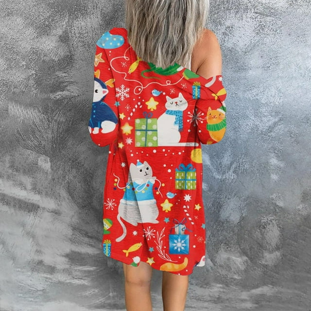Chrismas Shirt Coat, Open Front Shirt Coat Long Sleeve For Shopping Type 1,Type 2,Type 3,Type 4,Type 5,Type 6,Type 7,Type 8