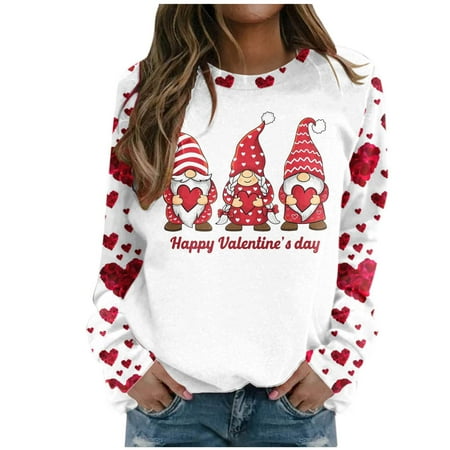

Womens Long Sleeves Blouse Valentine s Day Fashion Love Printing Gradient Pullover Casual Loose Round Neck Ladies Tunics Sweatshirt Top