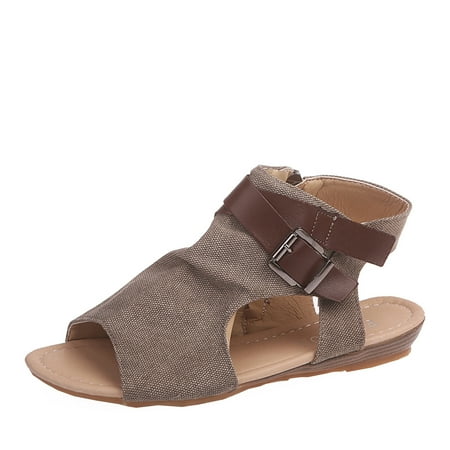

Stamzod Summer Savings Clearance Summer New Solid Color Roman Shoes Women s Daily Casual Sandals Women s Shoes Brown 40