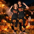 thumbnail image 7 of Halloween Pajamas Set for Family Skeleton Skull Short Sleeve Horror Pjs Spider Web Pumpkin Funny Wide Leg Pajamas, Women:L, 7 of 7