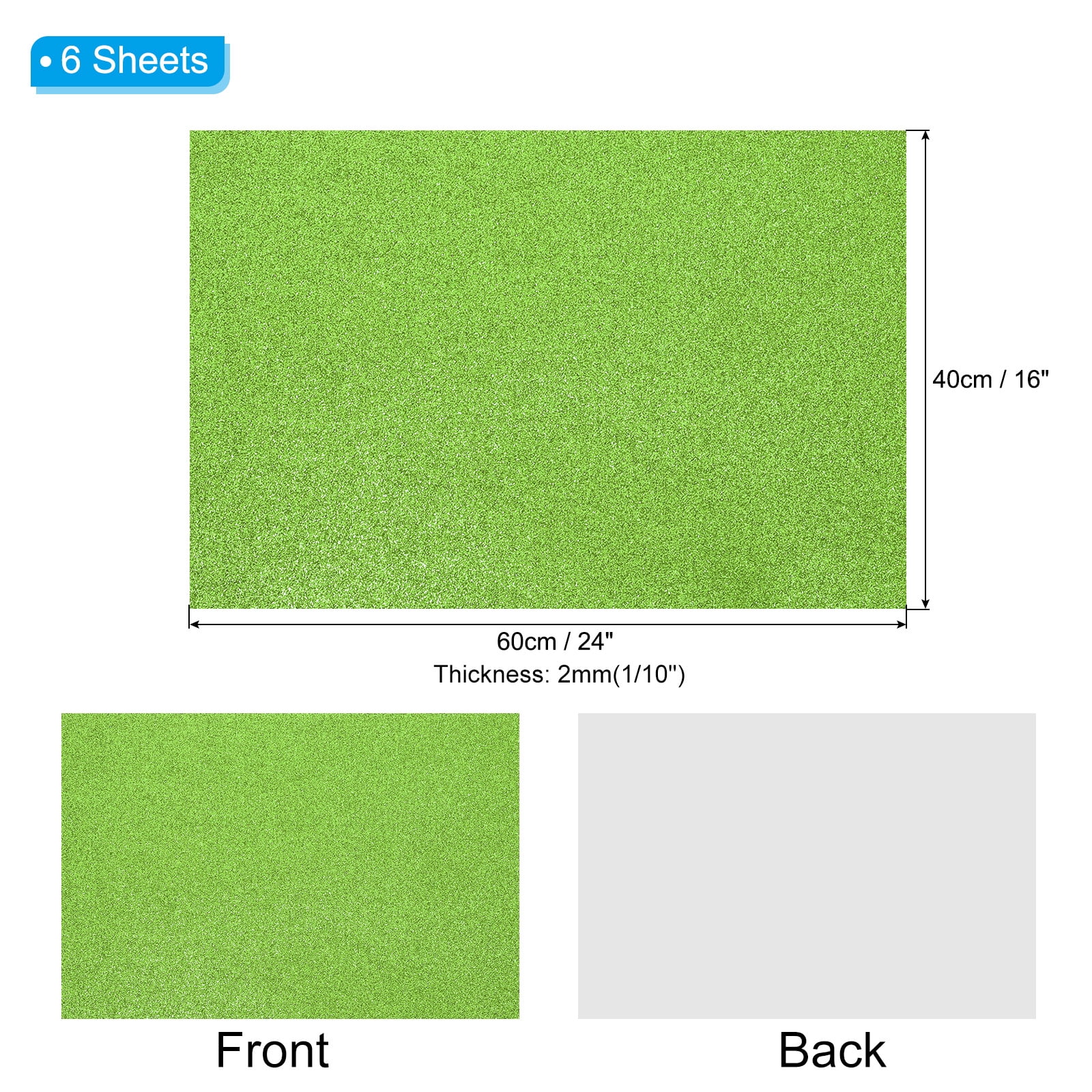 Uxcell 2mm(1/10") Thick Adhesive Glitter Foam Sheet 16x24inch(40x60cm) Light Green, EVA Shiny Foam Board for Craft, 6 Pcs