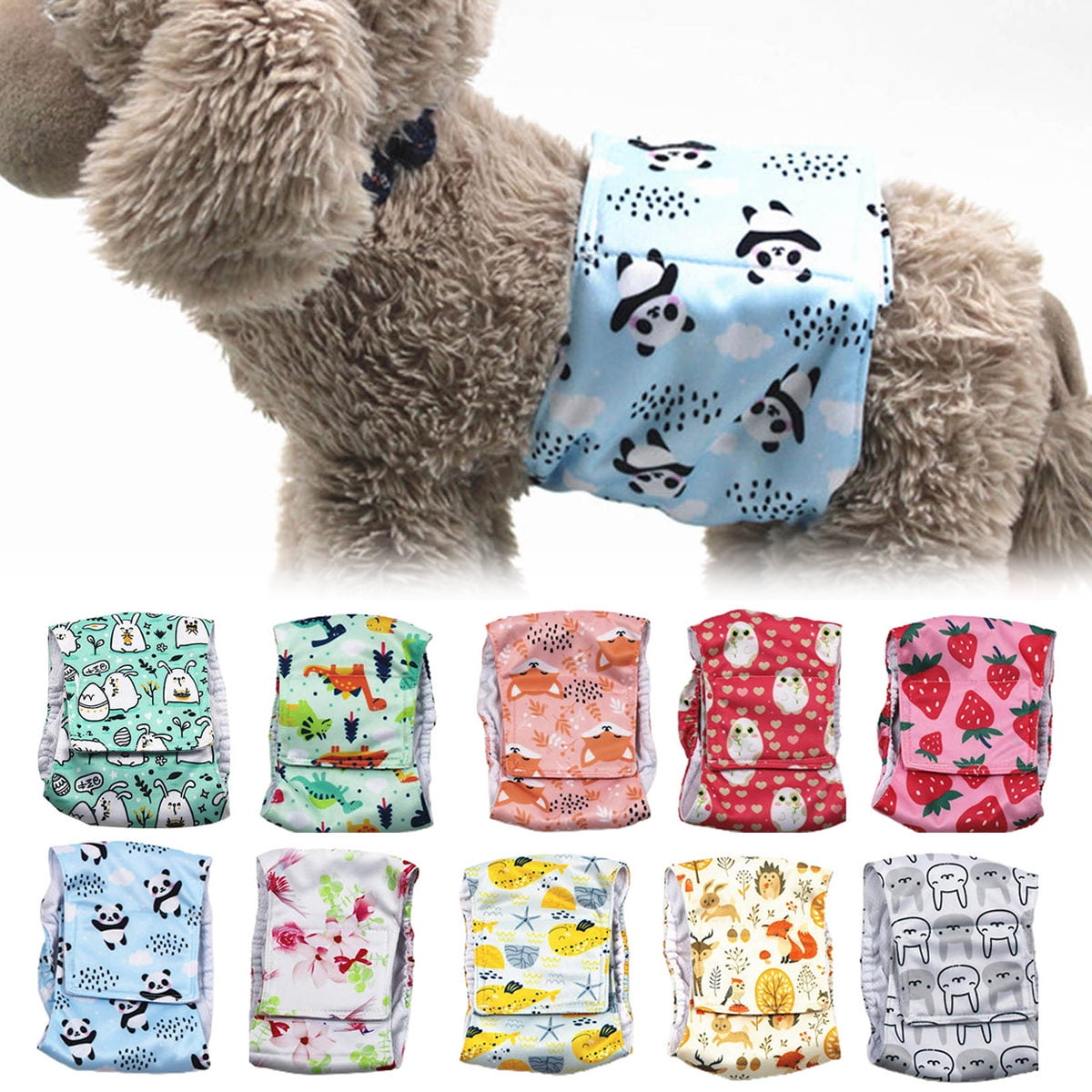 Pet Enjoy Reusable Wrap Diapers for Female Dogs,Soft Waterproof Printed